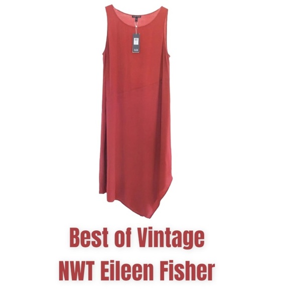 $378 Eileen Fisher Silk Dress Medium 10 12 100% Silk Crepe Flutter Hem Sleeveles - Picture 3 of 12